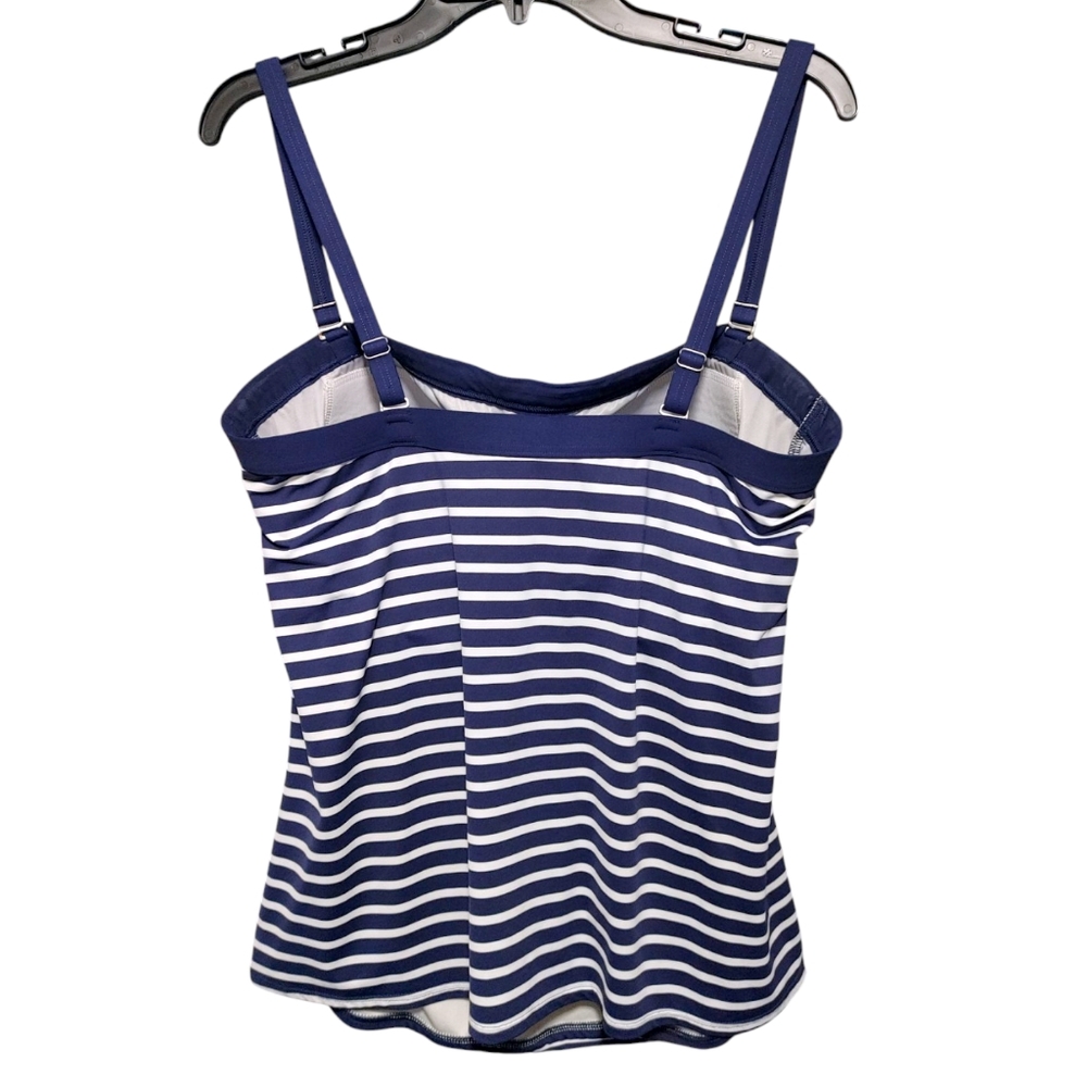 Lands End Navy Striped Bandeau Tankini Swimsuit Top Women's Size 14 - Picture 6 of 12